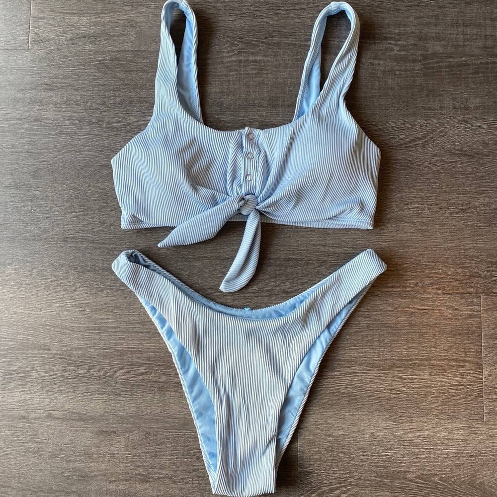 Envya Swimsuit Ribbed Blue Bikini Bottoms Sz.M